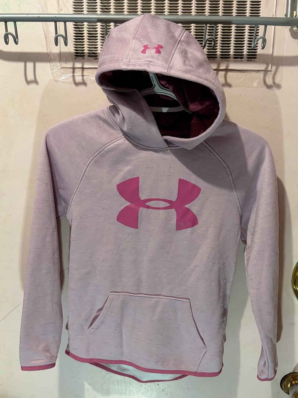 Under Armour Light Pink Girls' Hooded Pullover with Hot Pink Logo